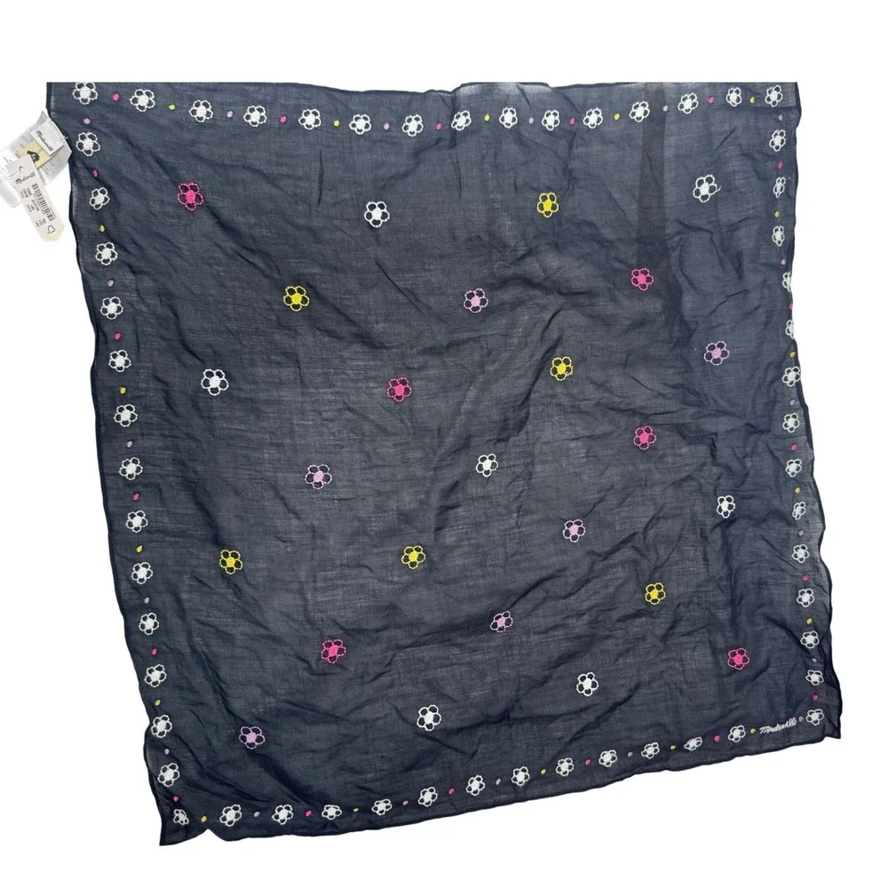 Madewell Embroidered Floral Organic Cotton Bandana Scarf Black Multi NE407 NWT